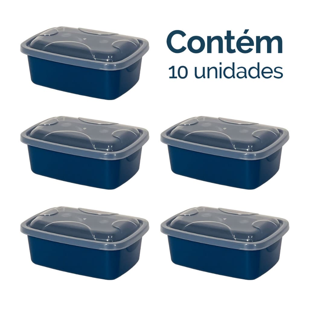 Kit 10 Potes Retangular 1,300 Litro Tipo Herméticos De Plástico Varias Cores tampa Transparente