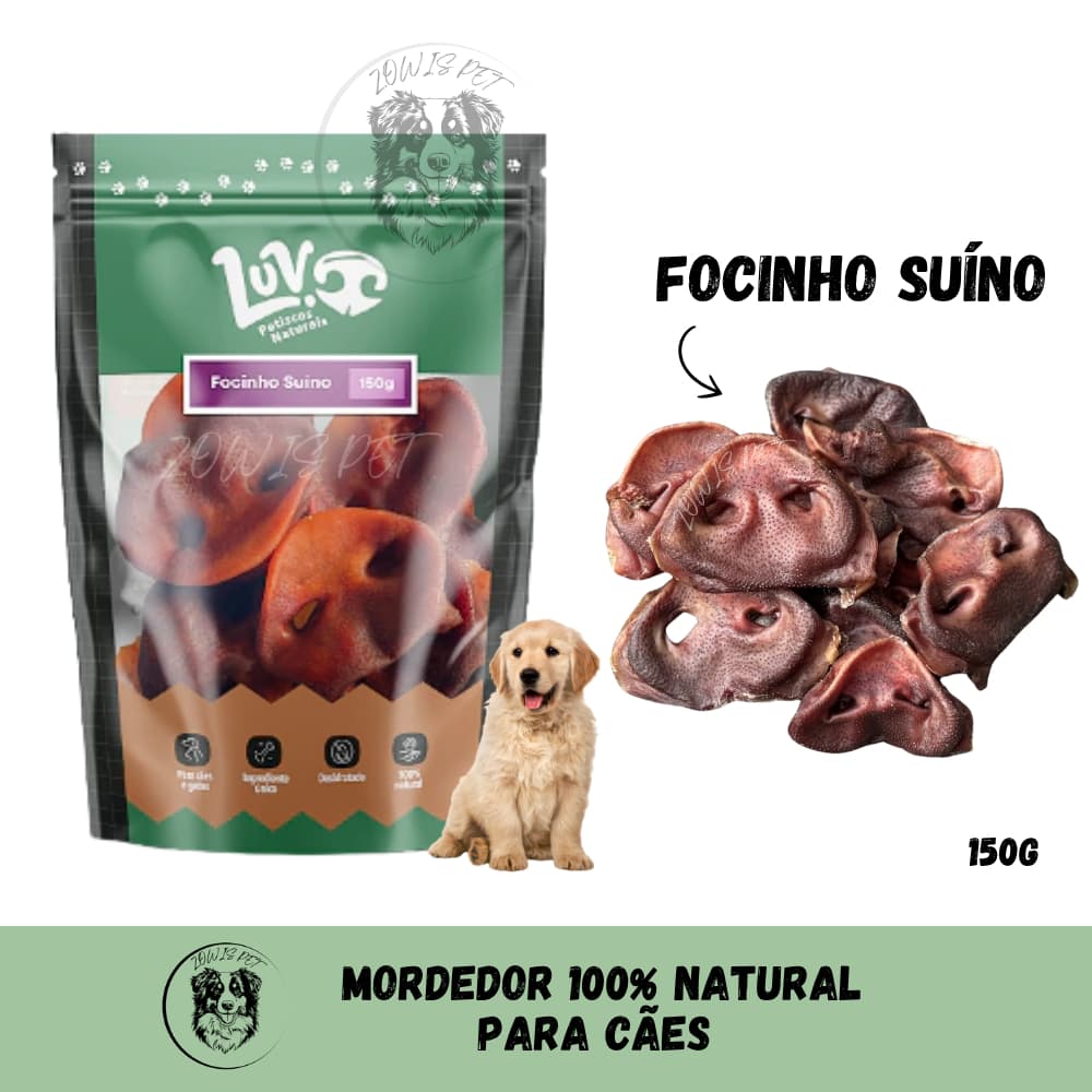 Mordedor Focinho Suíno Desidratado Natural Petisco Para Cães 150g Mastigável - Luv Petiscos