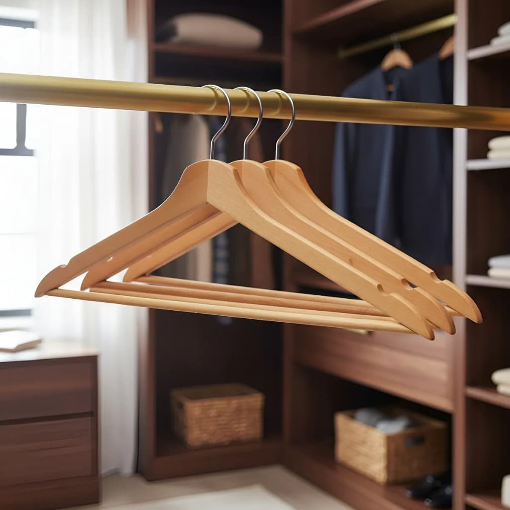 Kit 3 Cabides Madeira Reforçado Marfim  Terno Casaco Jaqueta Roupa Fina Closet Organização