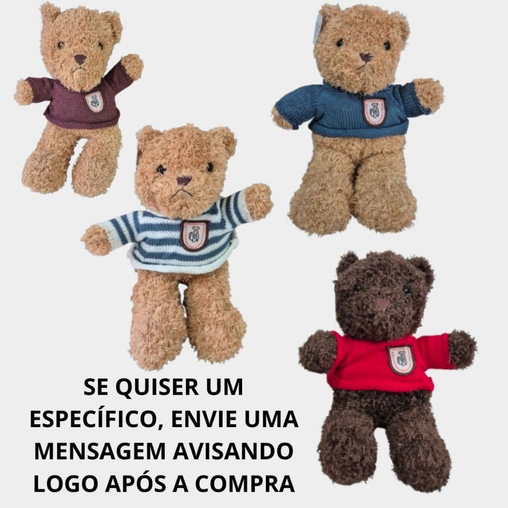 Brinquedo Urso de Pelúcia Infantil C/ Roupinha de Lã Ursinho Teddy