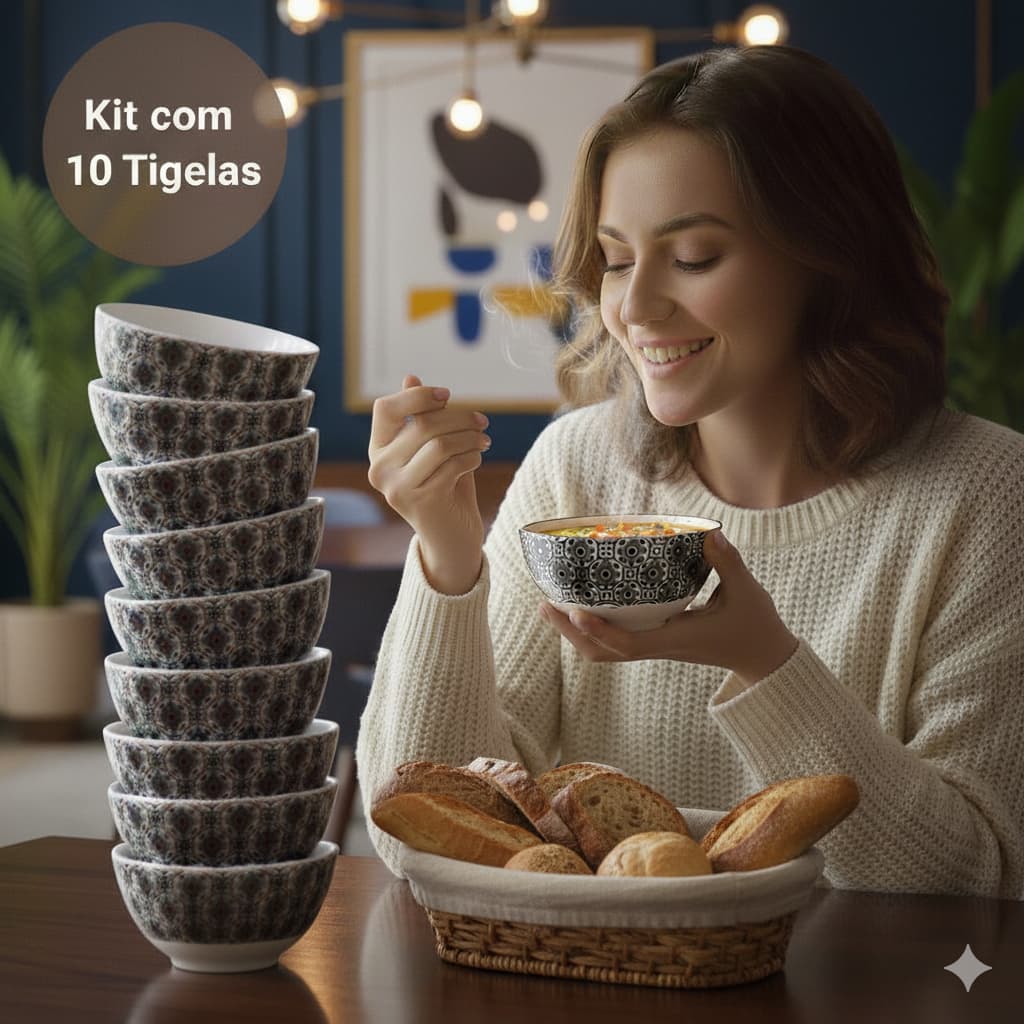 10 Tigelas Bowl Original Redonda 400ml Em Melamina Preto Decorado Para Sobremesa Sopa Envio Imediato