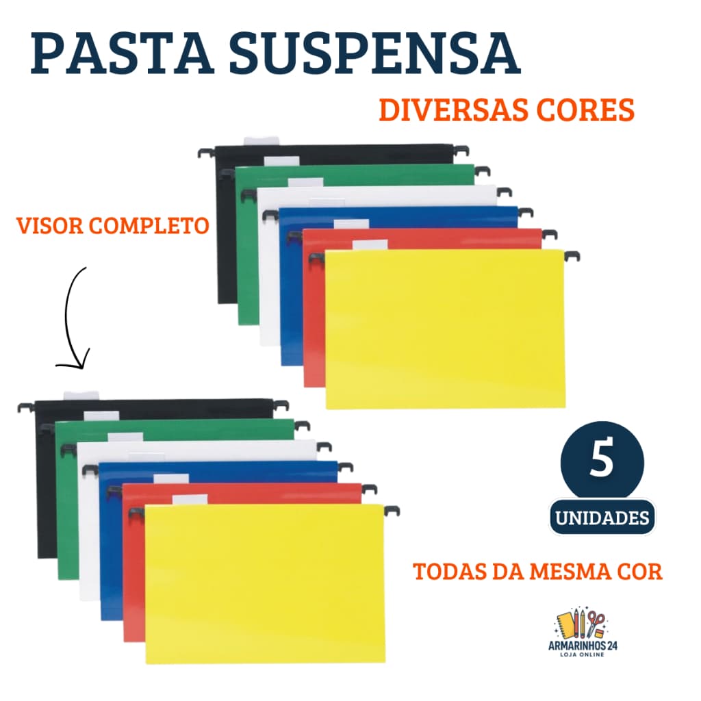 Pastas Suspensas Duplex Plastificada Arquivo A4 Colorida Kit com 5 Unidades– Escritório e Home Office