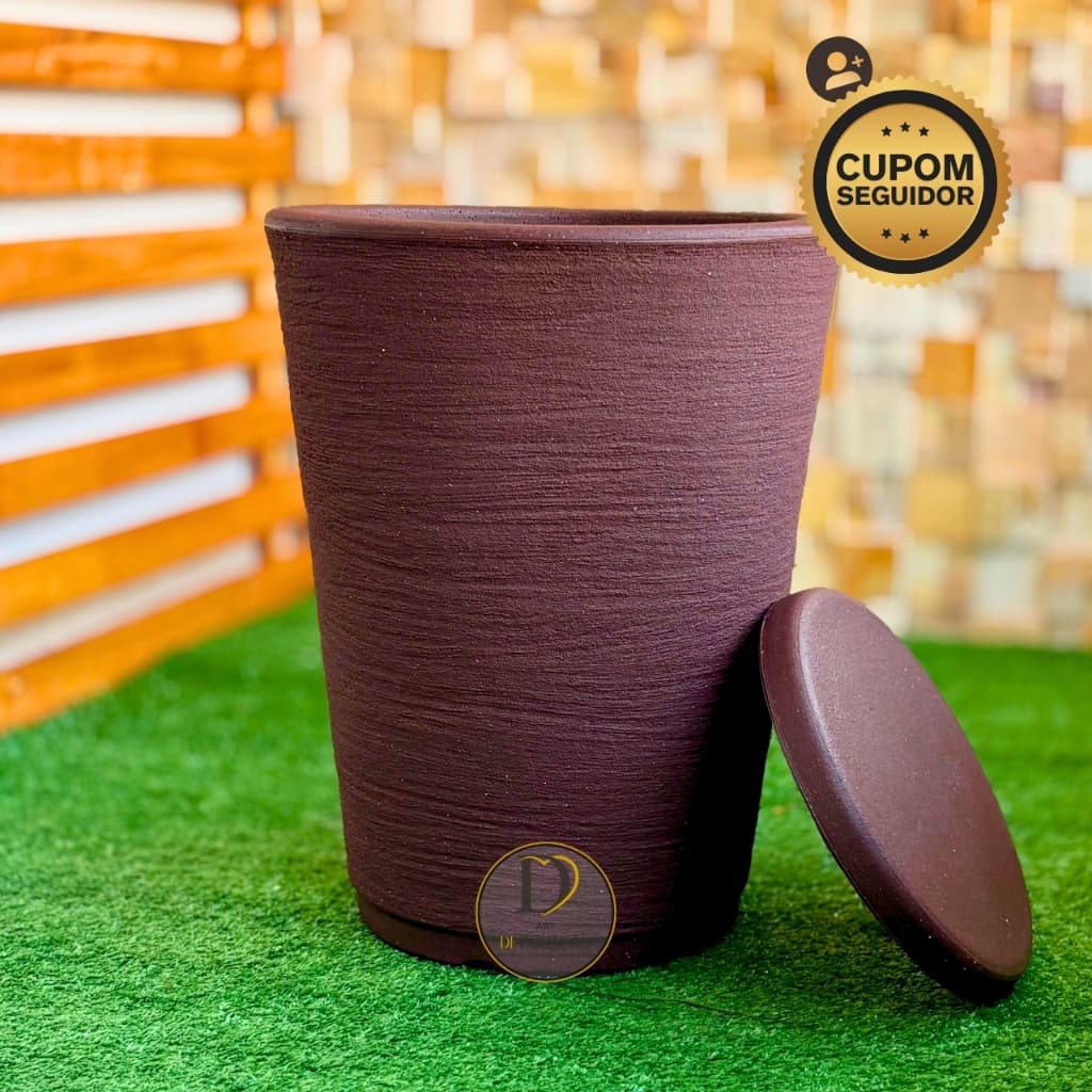 Vaso de Flor Decorativo Grande Cone Escovado com Prato Luxo para Sala, Jardim ou Varanda 52cm