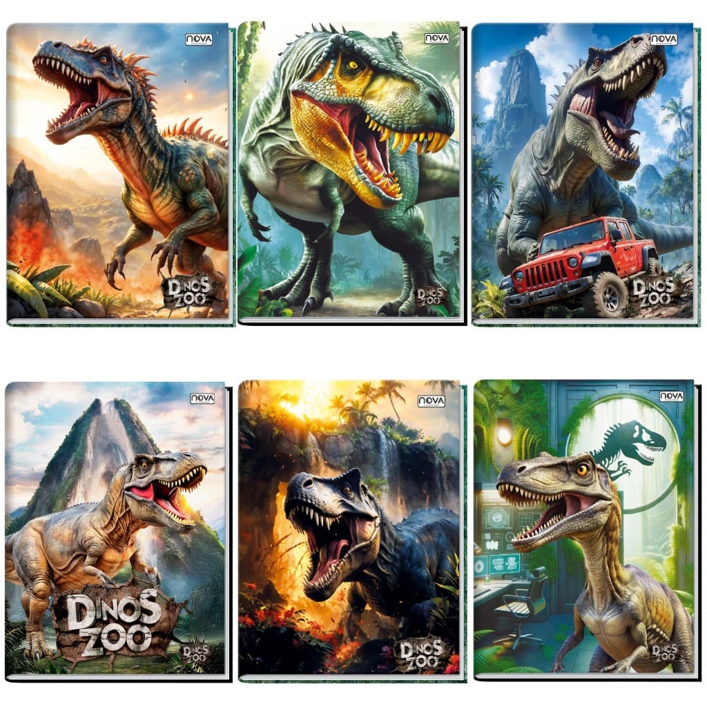 Caderno Brochura Capa Dura Dinossauro Grande Escolar Caderno Dino Infantil Costurado 96 Folhas