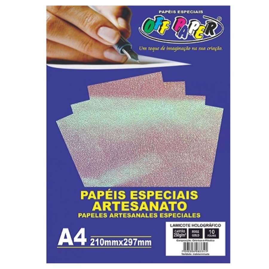 Papel lamicote A4 250g Holográfico Rose Gold Lamicote Off Paper - ÓTIMA QUALIDADE