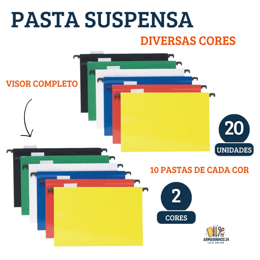 Pastas Suspensas Colorida em Papel Duplex Plastificado Kit C/ 20 - 2 Cores P/ Organização Arquivo Documentos Escritório