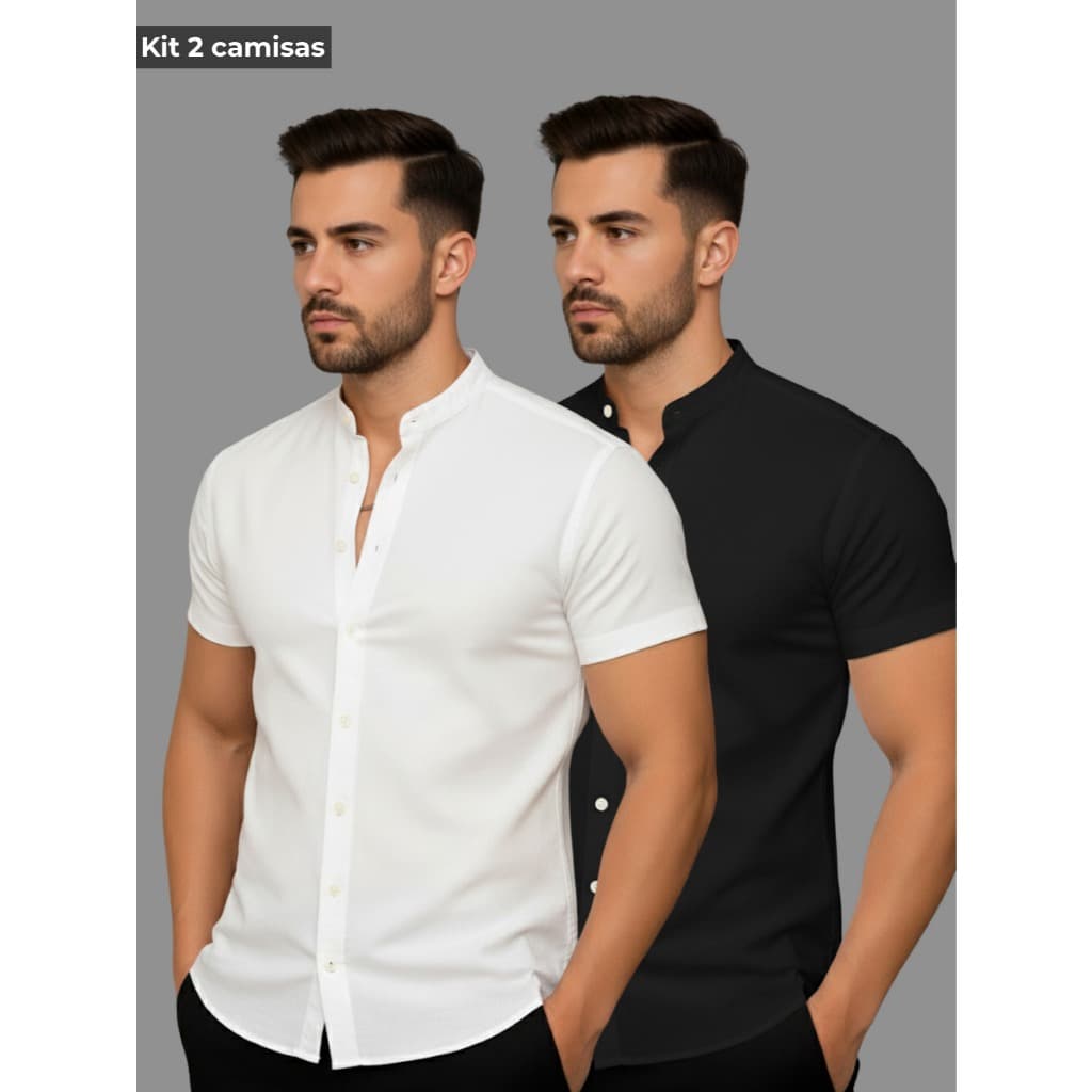 Kit 2 Camisa Social Masculina Manga Curta Gola Padre - Camisa Escritório