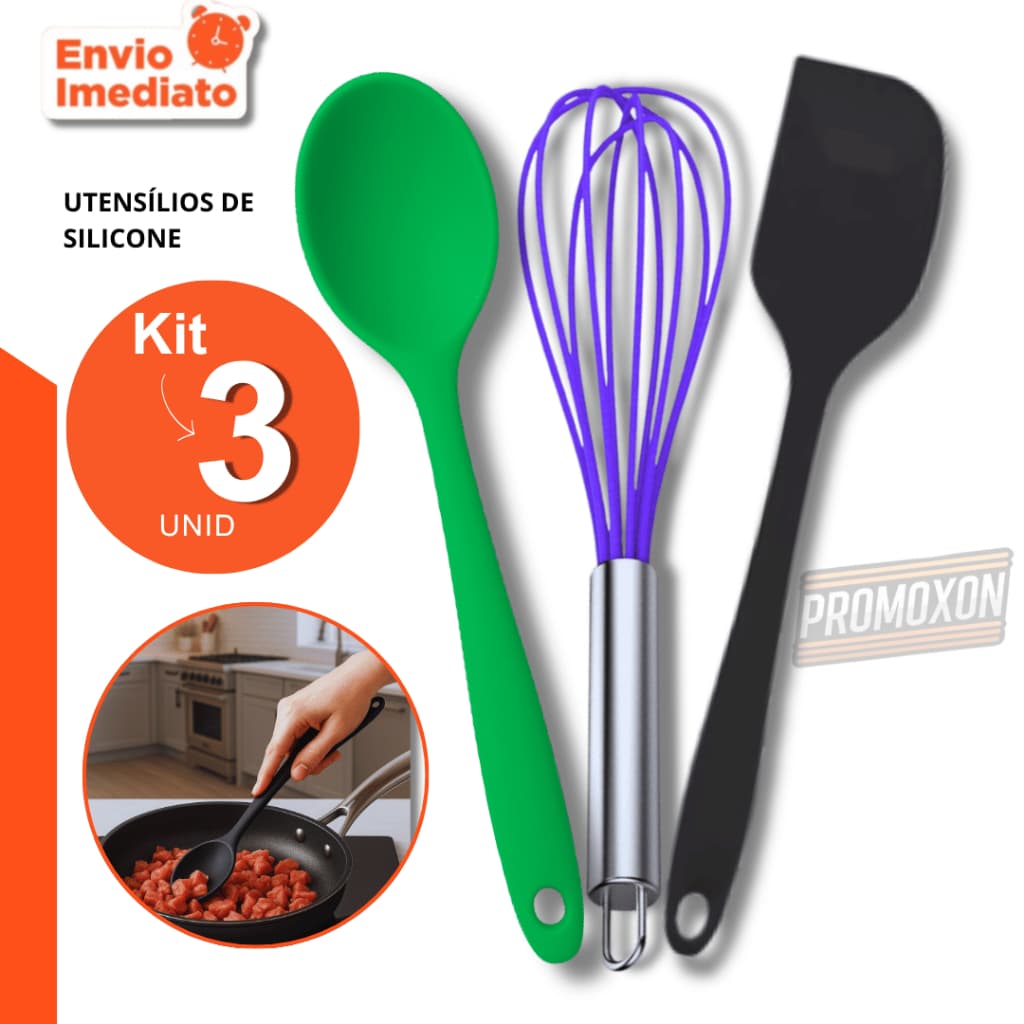 Combo  - Batedor De Ovo De Silicone Fue Espátula Pão Duro e Colher Ideal Para sua Cozinha Resistente e não Risca