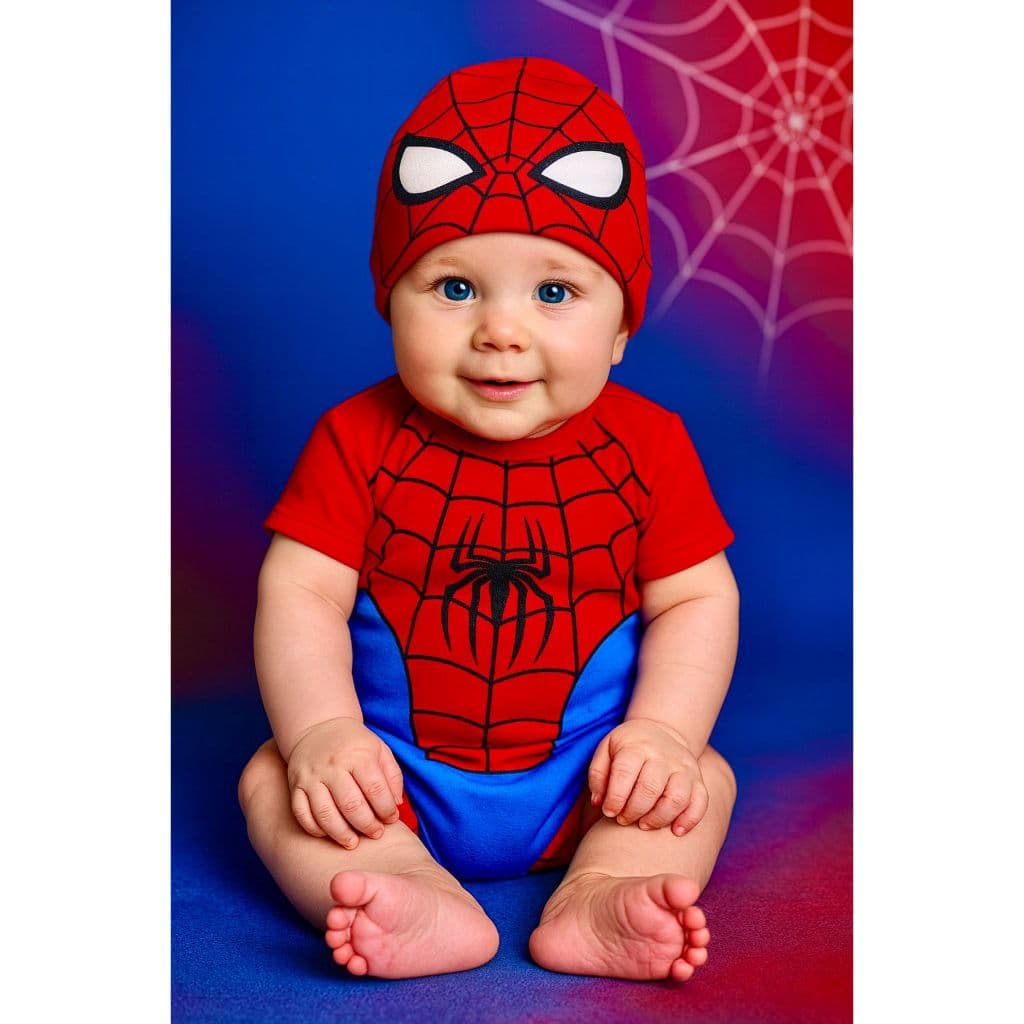 Body Temático bebê Homem aranha Body+Máscara Fantasia bebê Miranha Body super heróis Body Mesversario Homem Aranha