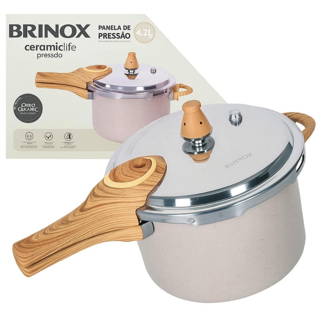 Panela De Pressão Indução Gás Brinox Cerâmica Antiaderente Pressure 4,2 Litros