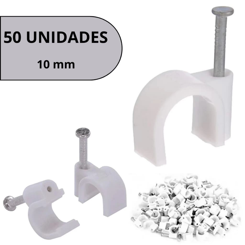 Fixador Para Fios Branco 10mm Prega Cabos Fixa Fios 50 Unidades