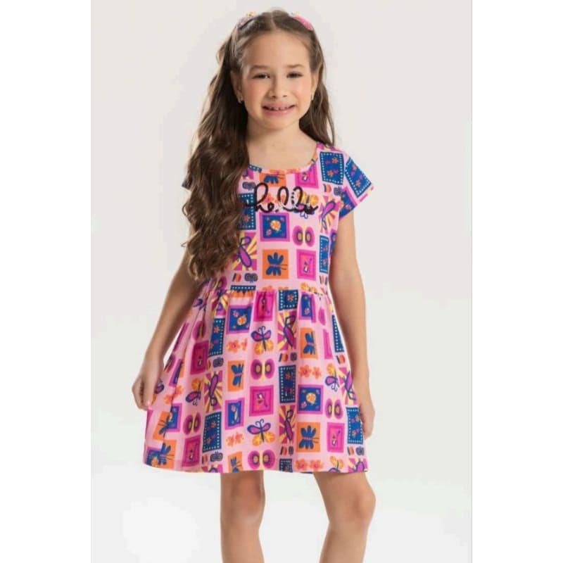 Vestido Infantil Feminino Meia Malha Estampado com Bordado – Confortável, Leve e Charmoso