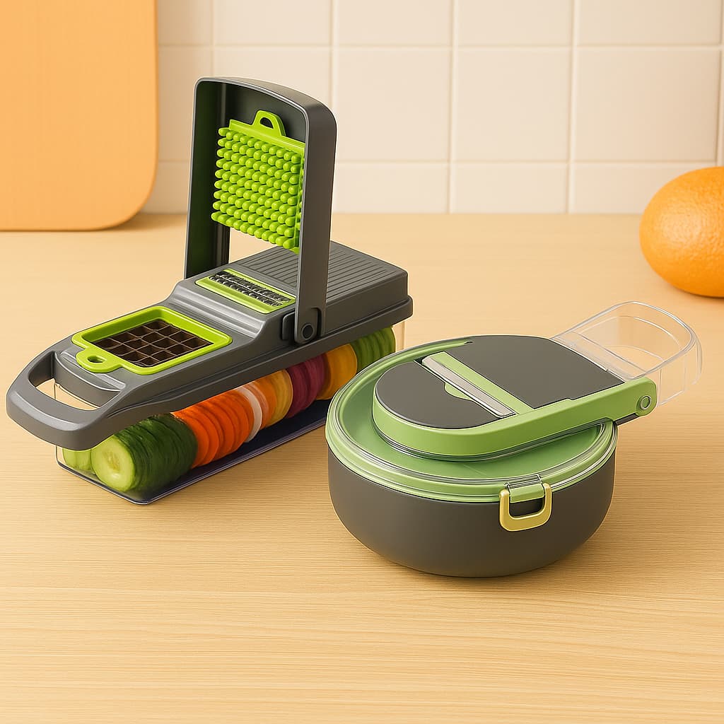Ralador Fatiador Cortador de Alimentos/Legumes Multifuncional Lâminas Aço Inox 16 Peças