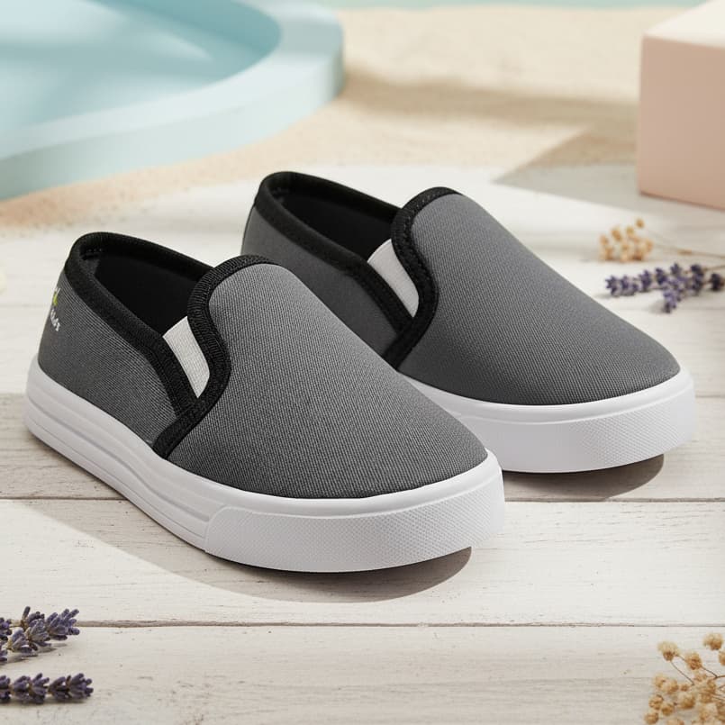 Tênis Iate Calce Fácil Slip On Infantil Confortável Escolar Menino e Menina Cinza Preto