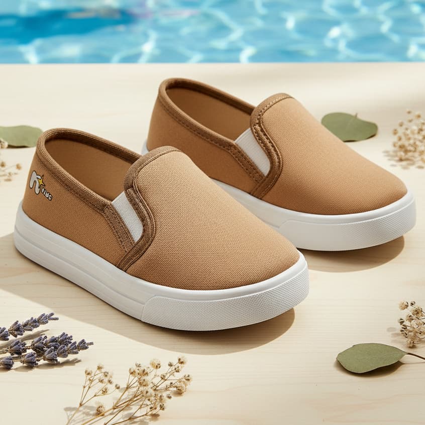 Tênis Iate Calce Fácil Slip On Infantil Confortável Escolar Menino e Menina Bege Caramelo