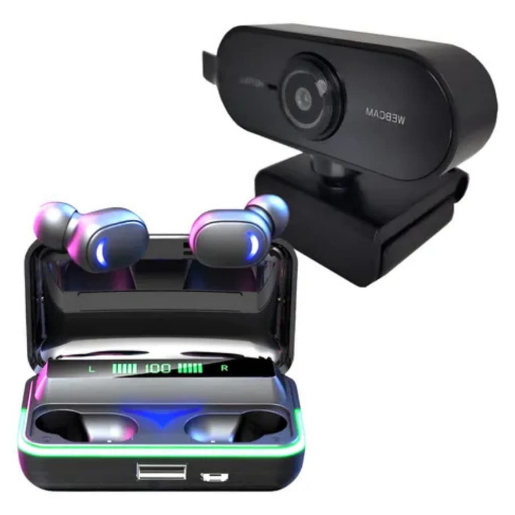 Kit Home Office: Webcam Full Hd + Fones Bluetooth Tws