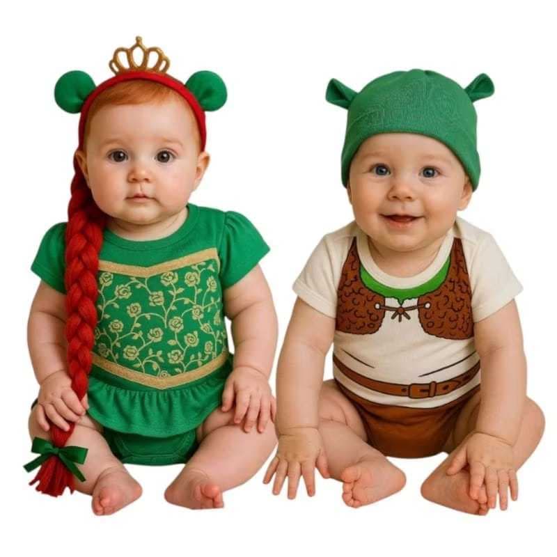 Body Bebe Temático fiona Shrek Body + Touca Mesversario Bori Infantil