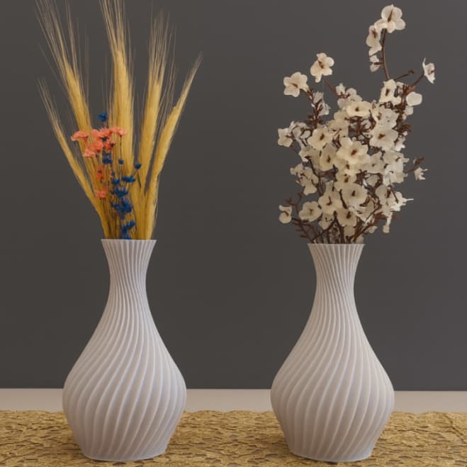 Kit 2 Vasos de 18cm (cada) Decorativos Luxo Branco em Espiral - Jarro Decoração