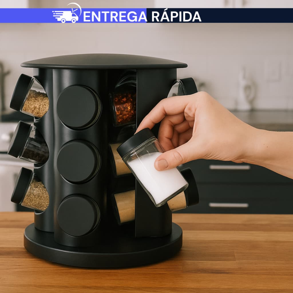 Porta Temperos Profissional Giratório 9 Potes 85ML Vidro Tampa Dosadora Condimentos OFERTA LIMITADA