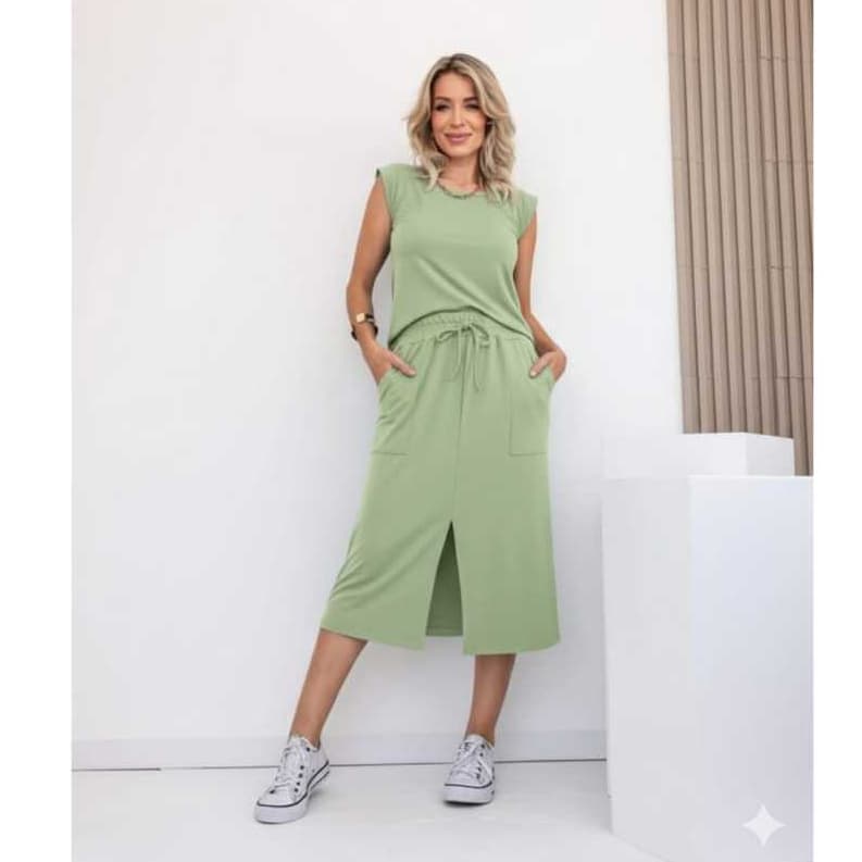 conjunto moletinho saia com fenda frontal feminino moda evangélica