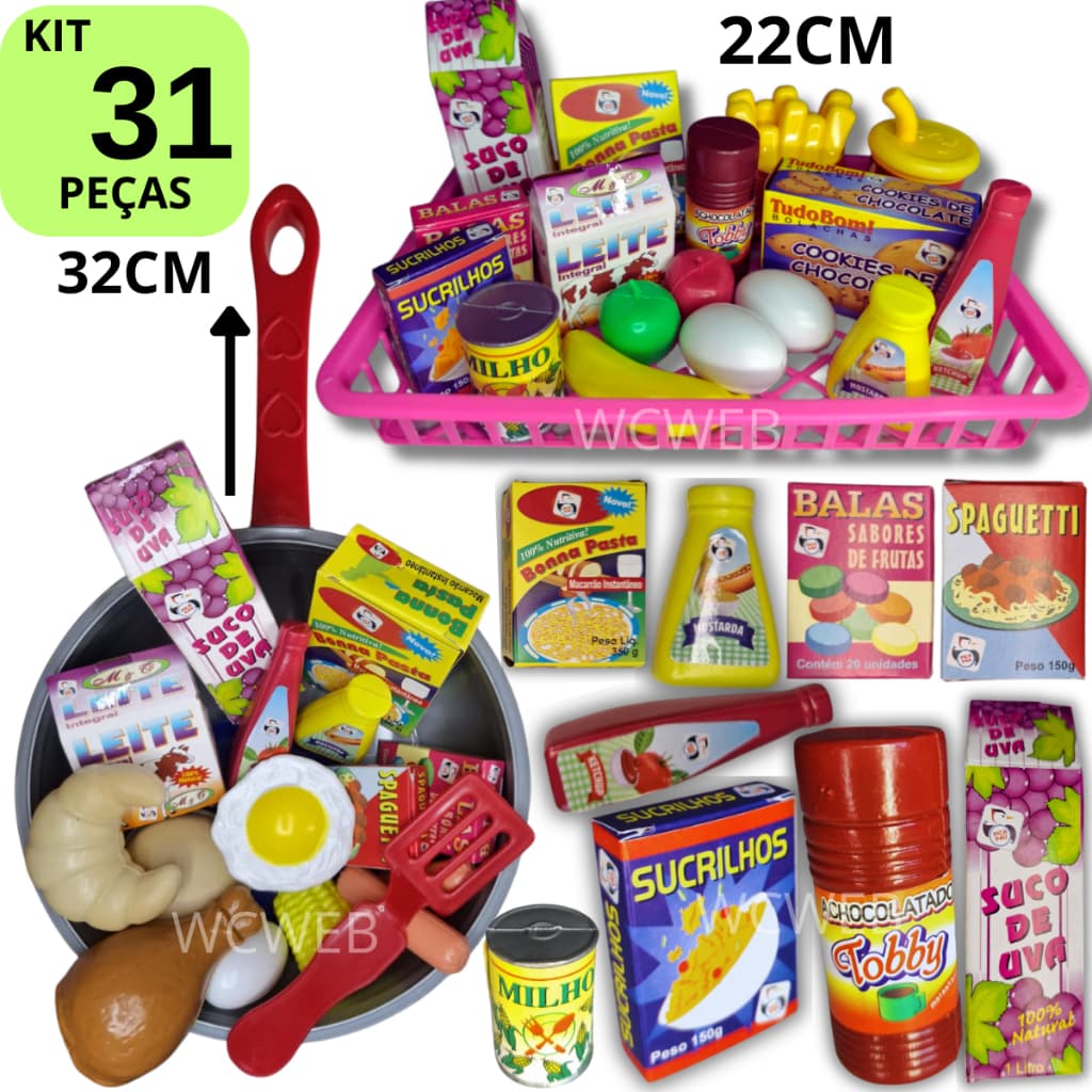 Kit Brinquedos Menina Menino 31 Pç Comidinha Infantil Mercadinho Comidas Panelinha Brinquedo Cozinha