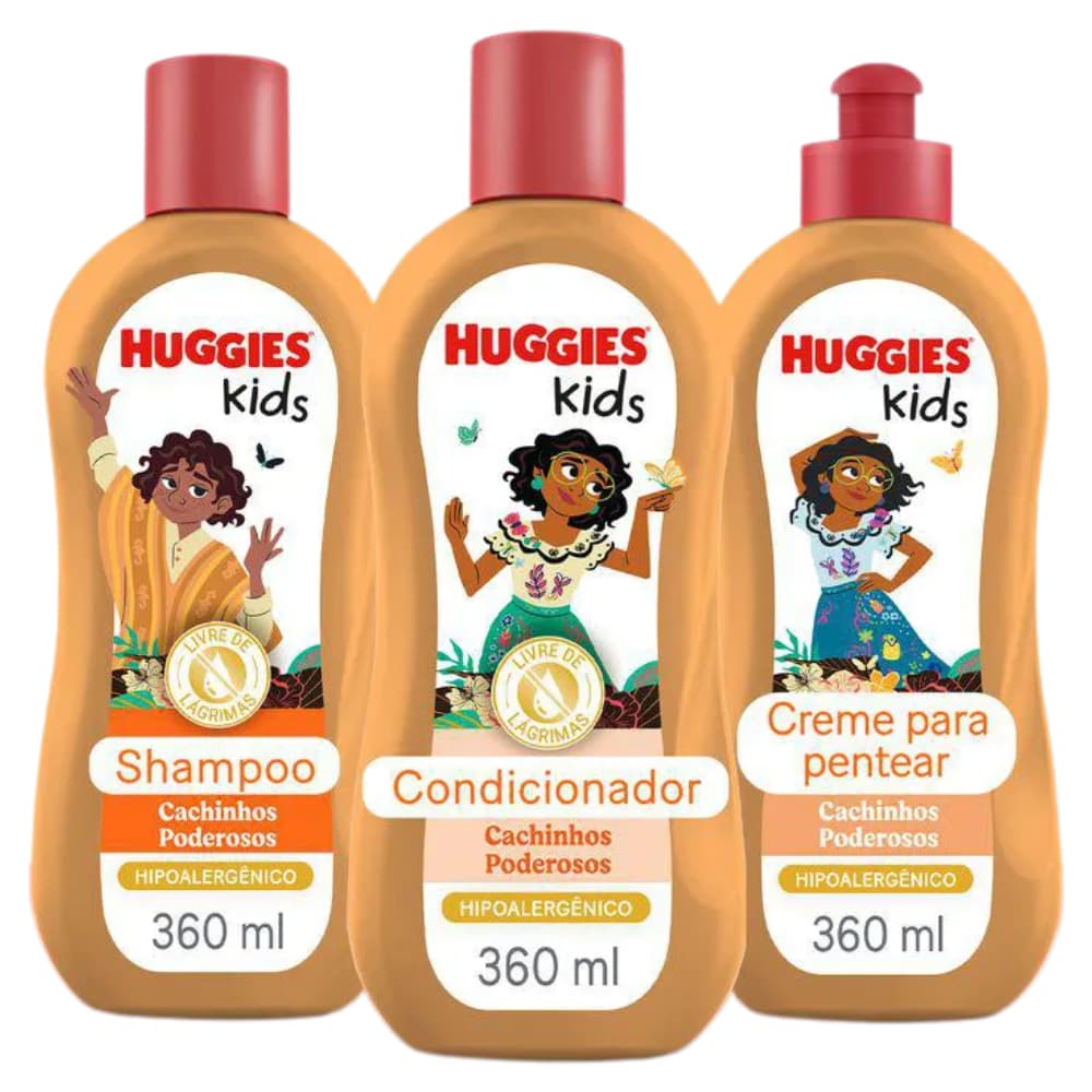 Kit Huggies Kids Cachinhos Poderosos 3 Itens | Shampoo + Condicionador + Creme para Pentear | Hipoalergênico 360ml