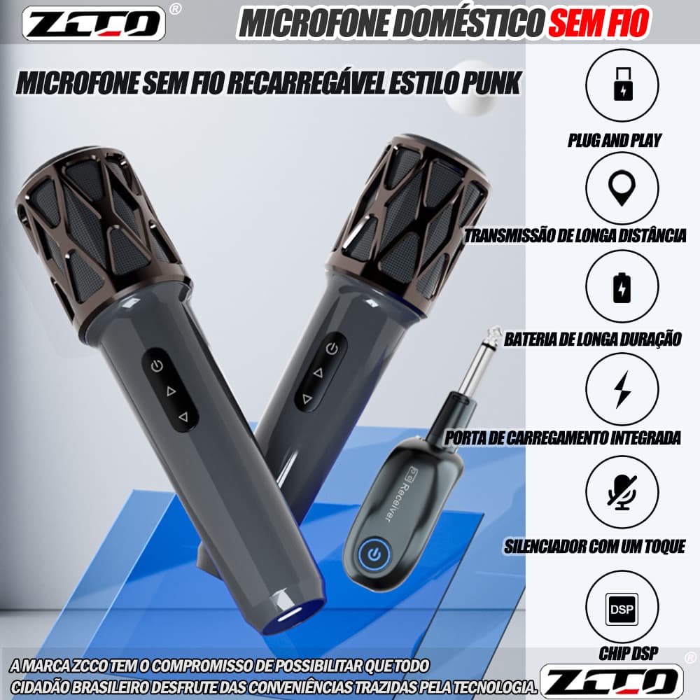 Microfone Sem Fio Uhf Dinamico Recarregável Profissional H15