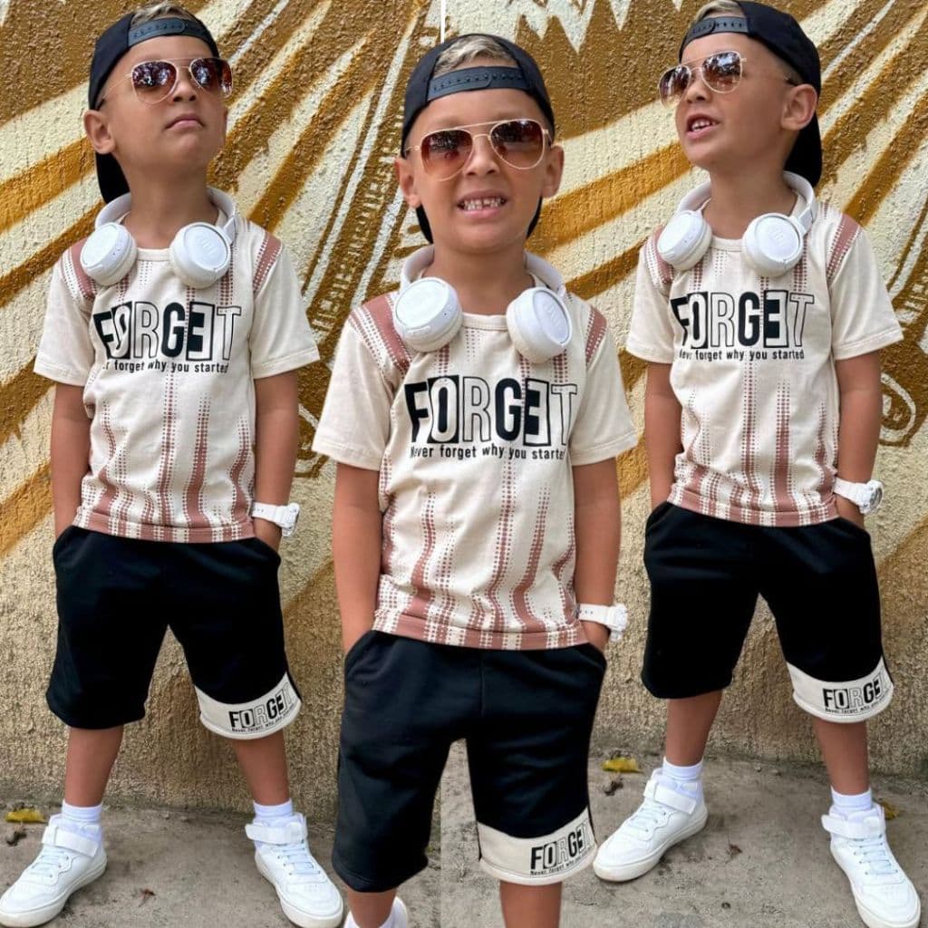 Conjunto Infantil Menino Estiloso Verão Lançamento 2025 Camisa e Bermuda Veste Do 2 ao 12 anos