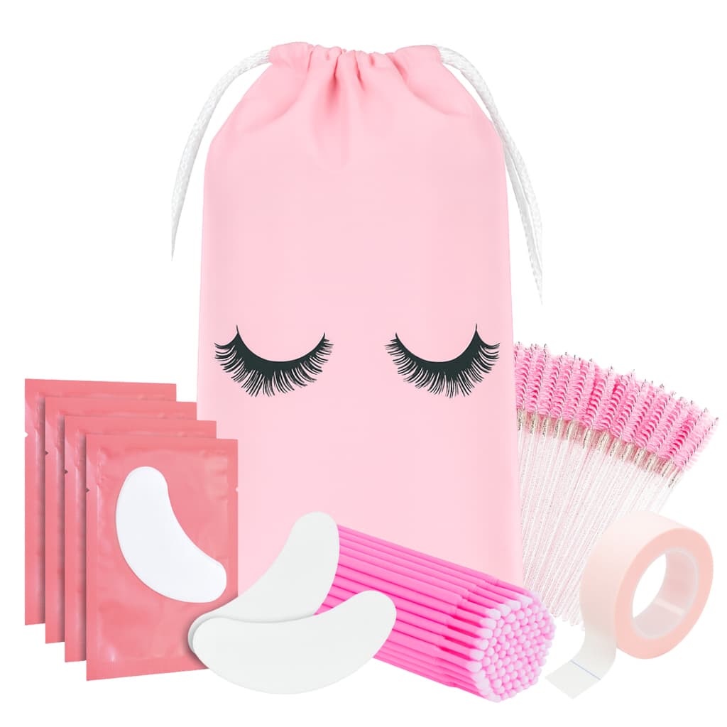 Kit Completo Extensão Cílios Fio a Fio Tufo com Bag, Escovinhas, Microbrush, Micropore e Pads em Gel