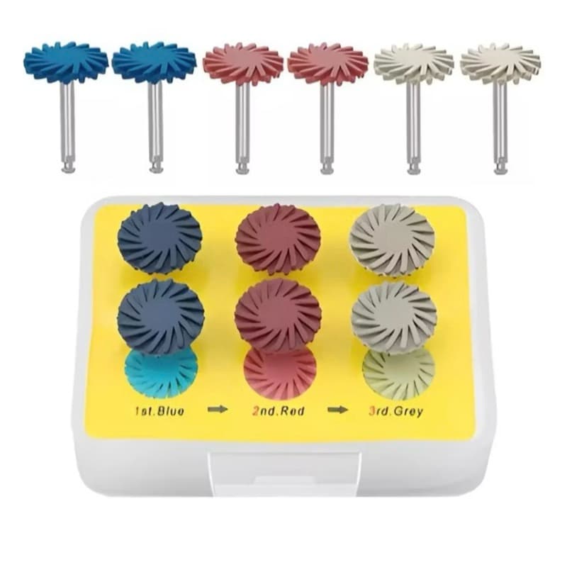 Kit Polimento Disco Polir Borracha Dental Resina Composta 6pçs Broca 14mm