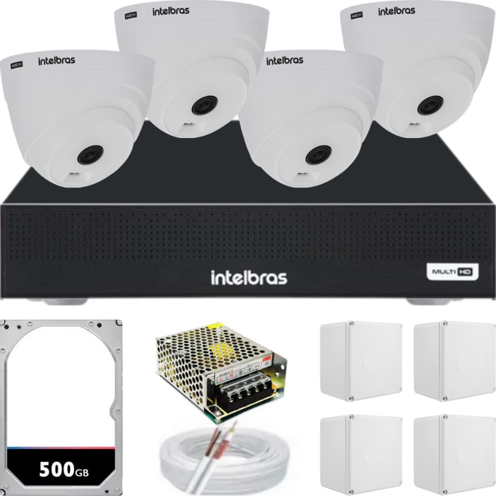 Kit 4 Câmeras de Segurança Intelbras 1120d Dome dvr 1204-c 4 canais completo