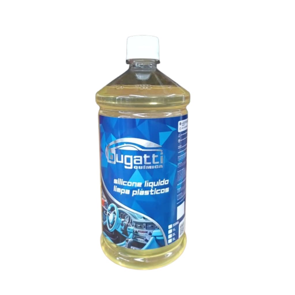 Silicone Líquido Revitalizador de Plásticos Bugatti Química 1L Renova Para-choques Painéis Borrachas