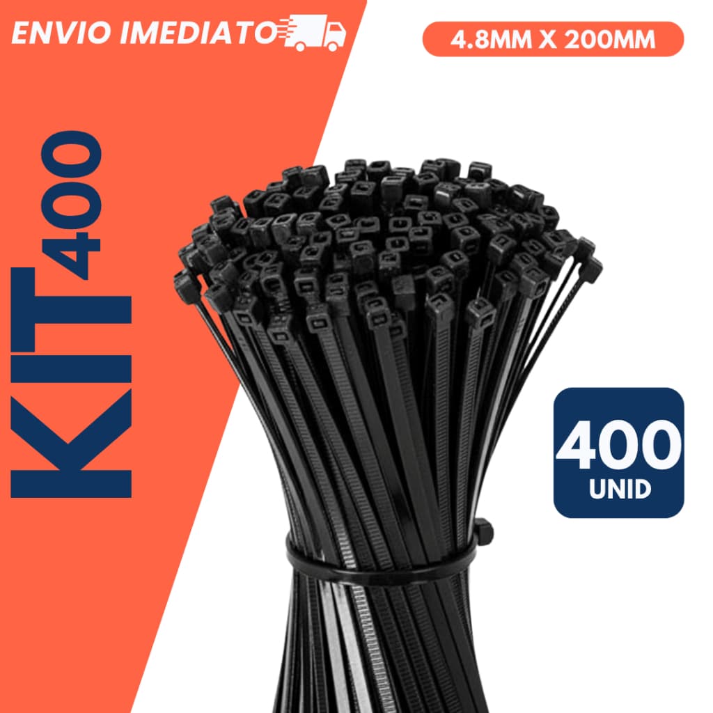 Kit 400 Abraçadeira Fita Hellermann 4,8mm x 200mm Fixação Cinta Plástica Multiuso Resistente