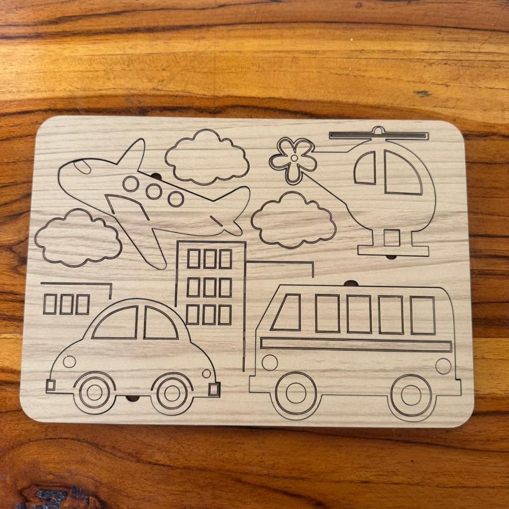 Tabuleiro De Encaixe Brinquedo Educativo Transportes Mdf 6mm