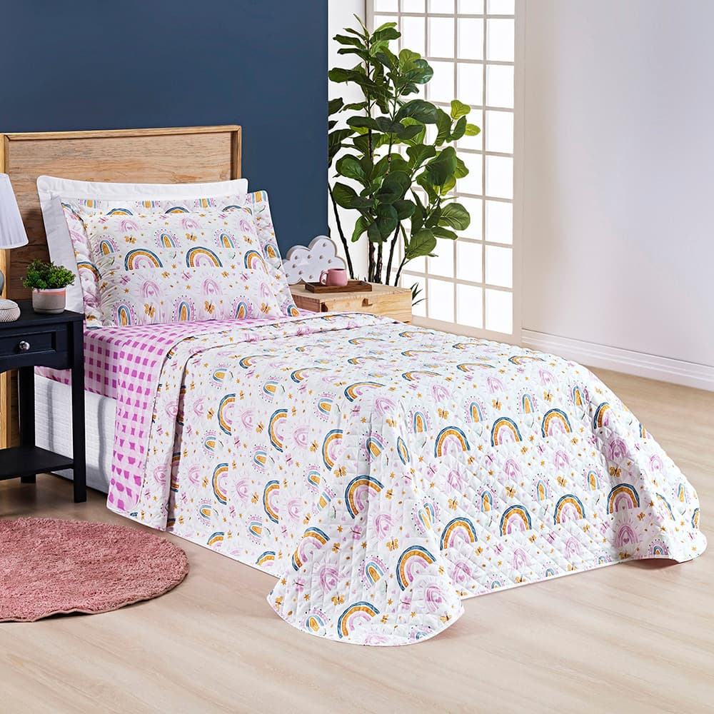 Kit Cobre Leito Colcha 2 peças Dupla Face Solteiro Menina Menino Kids Estampado Lançamento