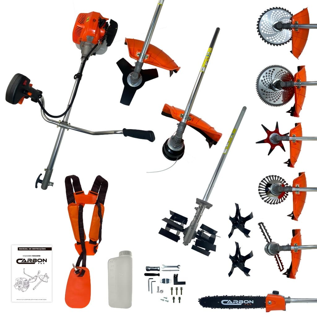Roçadeira 52cc 2,5HP a Gasolina Multifuncional Profissional com Tubo Bipartido Carbon Fak