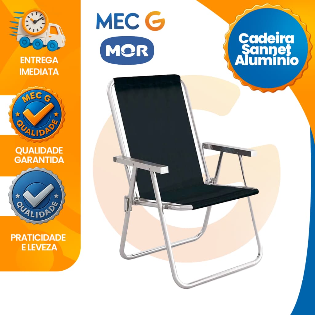 Cadeira de Praia Leve Resistente Dobravel Aluminio Reforçada Não Enferruja Suporta Até 120Kg Mor