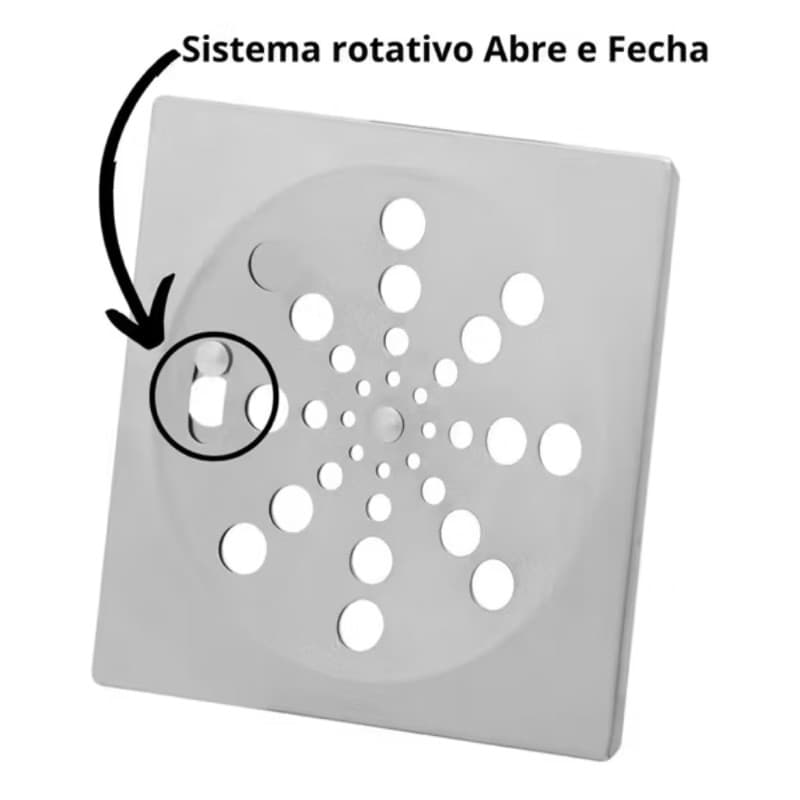ralo de banheiro e cozinha aço inox quadrado inoxidável grelha abre e fecha rotativo
