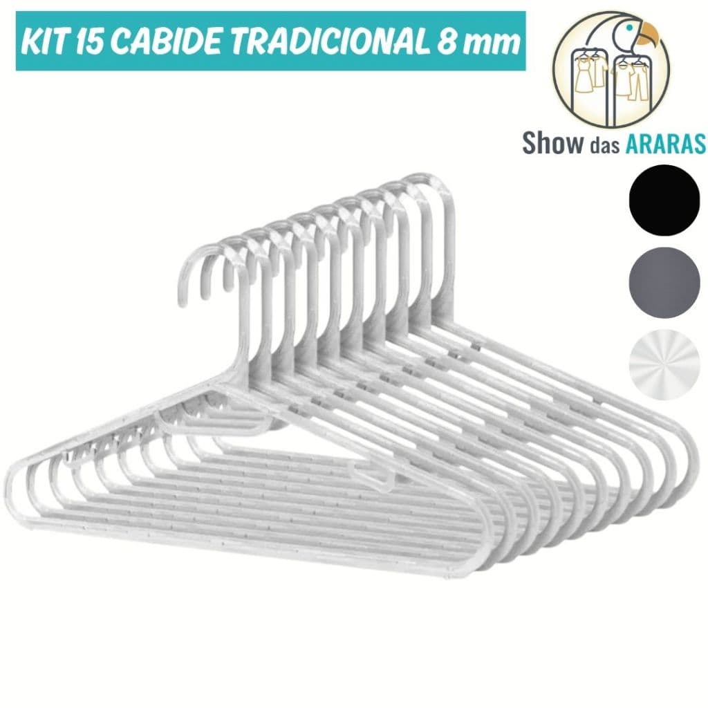 Kit 15 Cabides Acrílicos Tradicional Fino 8 mm