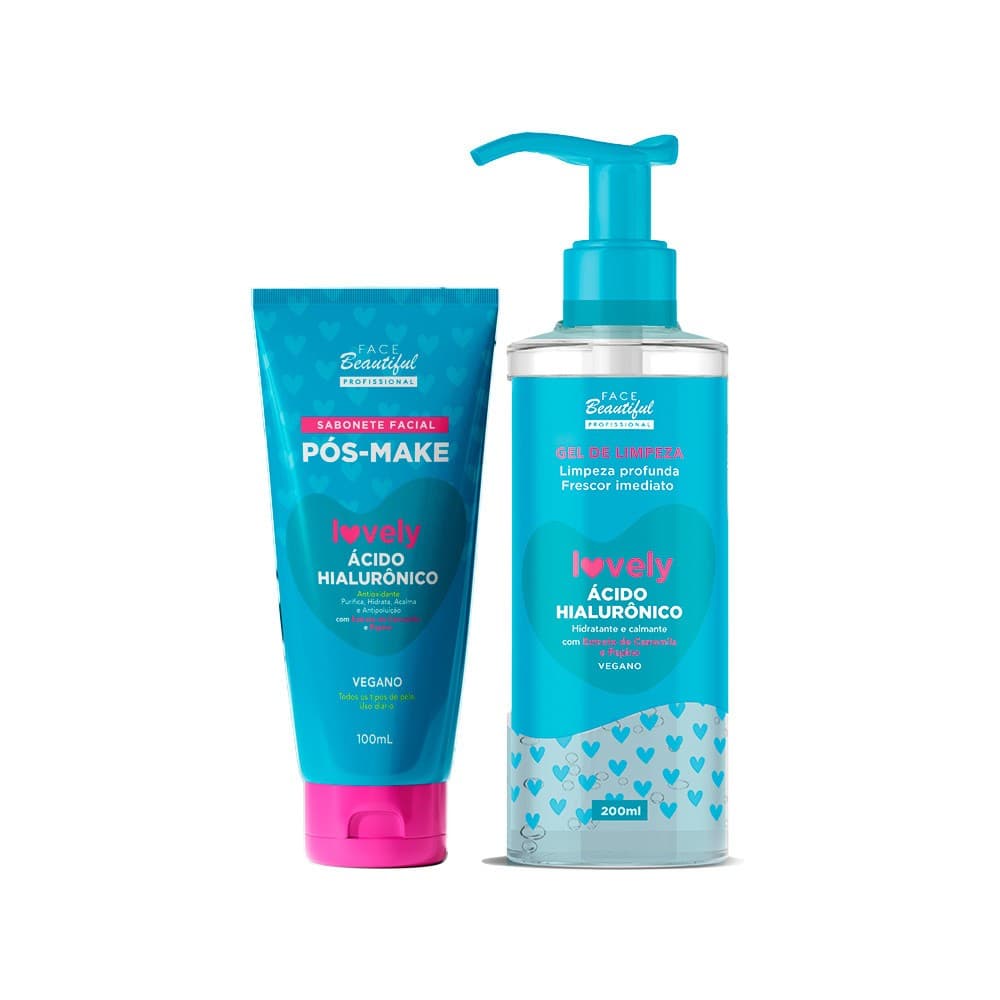 Kit Gel de Limpeza e Sabonete Pré e Pós Make Lovely Face Beautiful