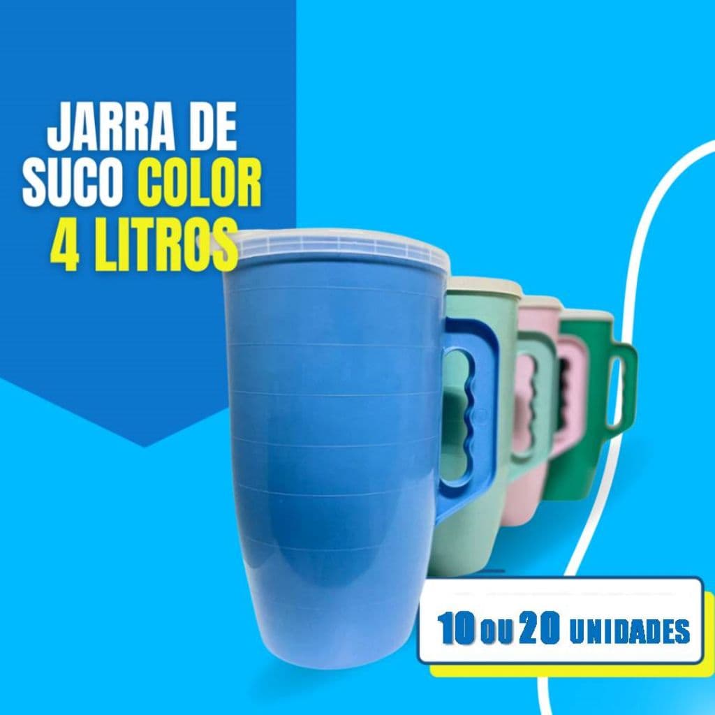 Kit Jarras 4 Litros de Suco Para Bebida Água Suco 10 ou 20 unidades Casa Festa Evento Graduada Coloridas Plástico