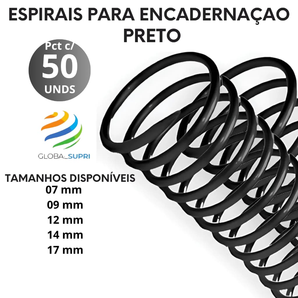 ESPIRAL P/ ENCADERNAÇÃO PCT C/50 UNDS PRETO