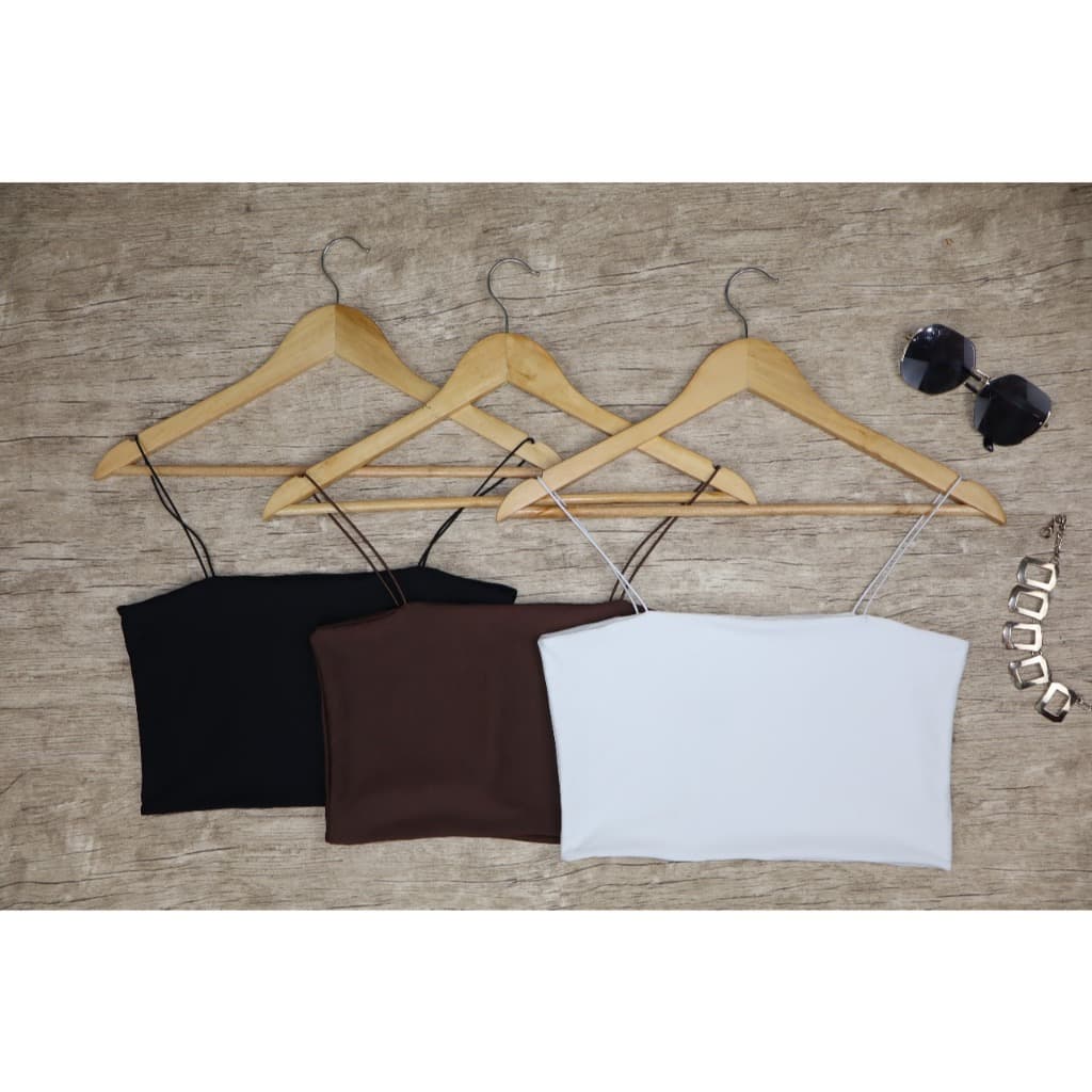 Kit 3 Cropped Básico Feminina Alças Finas Elásticos Top Faixa Forro Duplo Suplex Premium Casual
