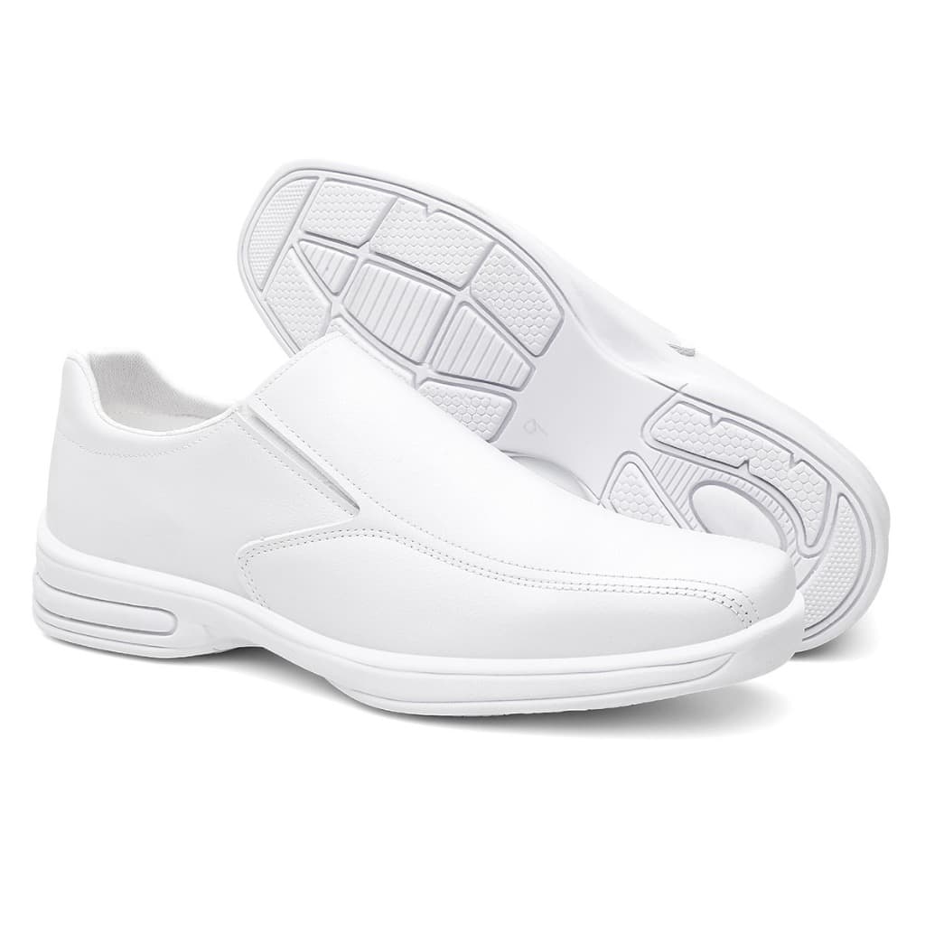 Sapato Casual Masculino Sapatênis Sem Cadarço Branco Confortavel Dia A Dia indicado para medicos e enfermeiros