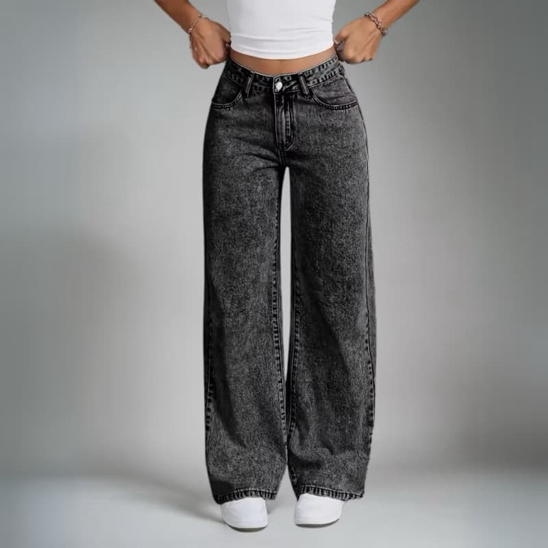 Calça Jeans Wide Leg Grafite / azul jeans Cintura Alta com Efeito / Empina Bumbum / Super Tendência