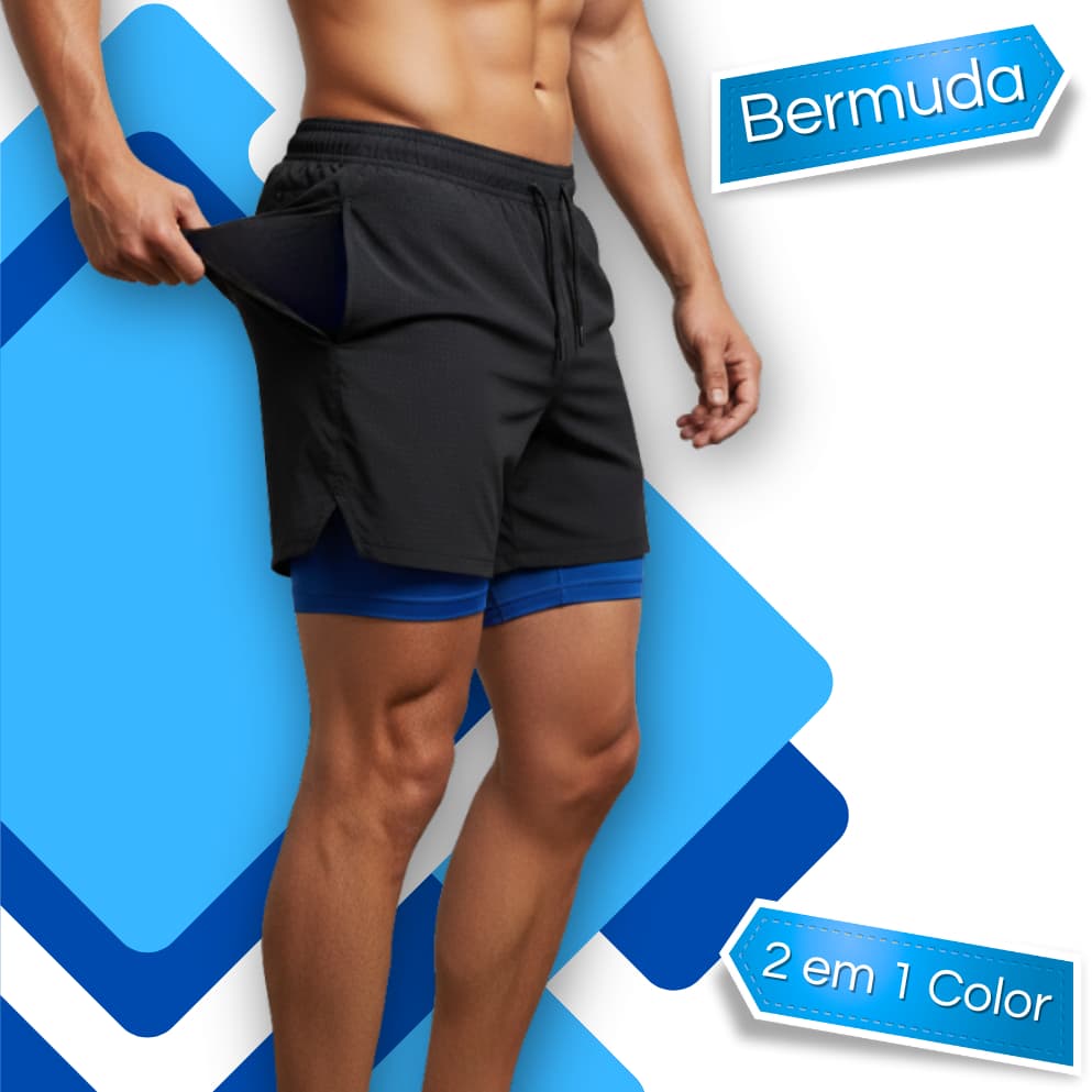 Bermuda Academia 2 em 1 Color Masculina com Forro de Compressão