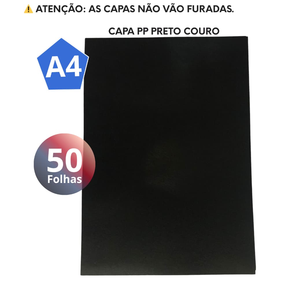 Capa p/ Encadernação A4 PRETO COURO PCT C/50 FLS