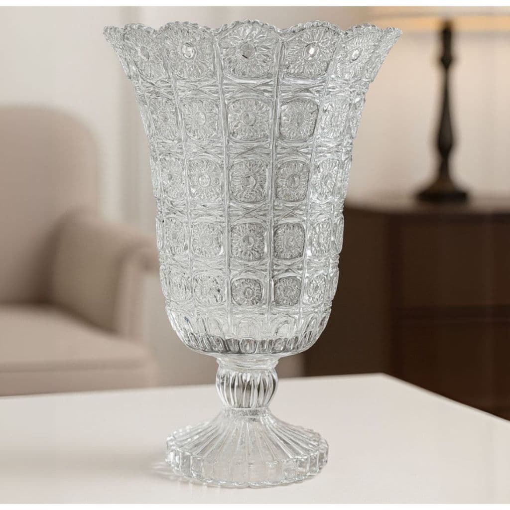 VASO DE VIDRO LUXO DECORATIVO ALTO RELEVO FLORES