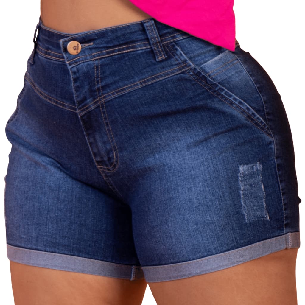 Short Jeans Plus Size Feminino Cintura Alta Meia Coxa Com Lycra Levanta Bumbum