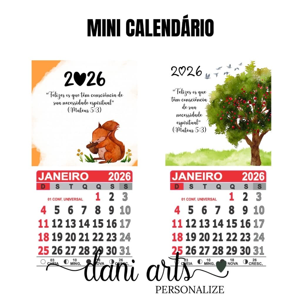 Mini calendário imã 2026/mini calendário personalizado/Mini calendário 2026 jw